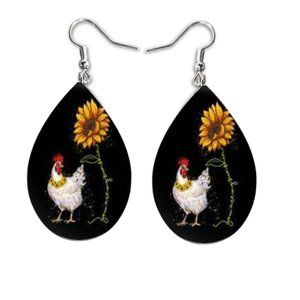 Chicken Theme Teardrop Earrings